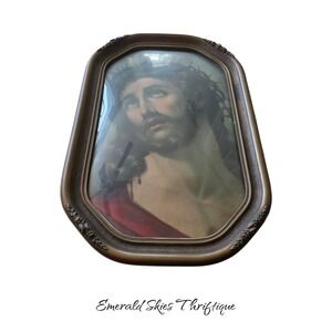 Vintage bubble glass picture Jesus crown of thorns Mater Dolorosa free ship